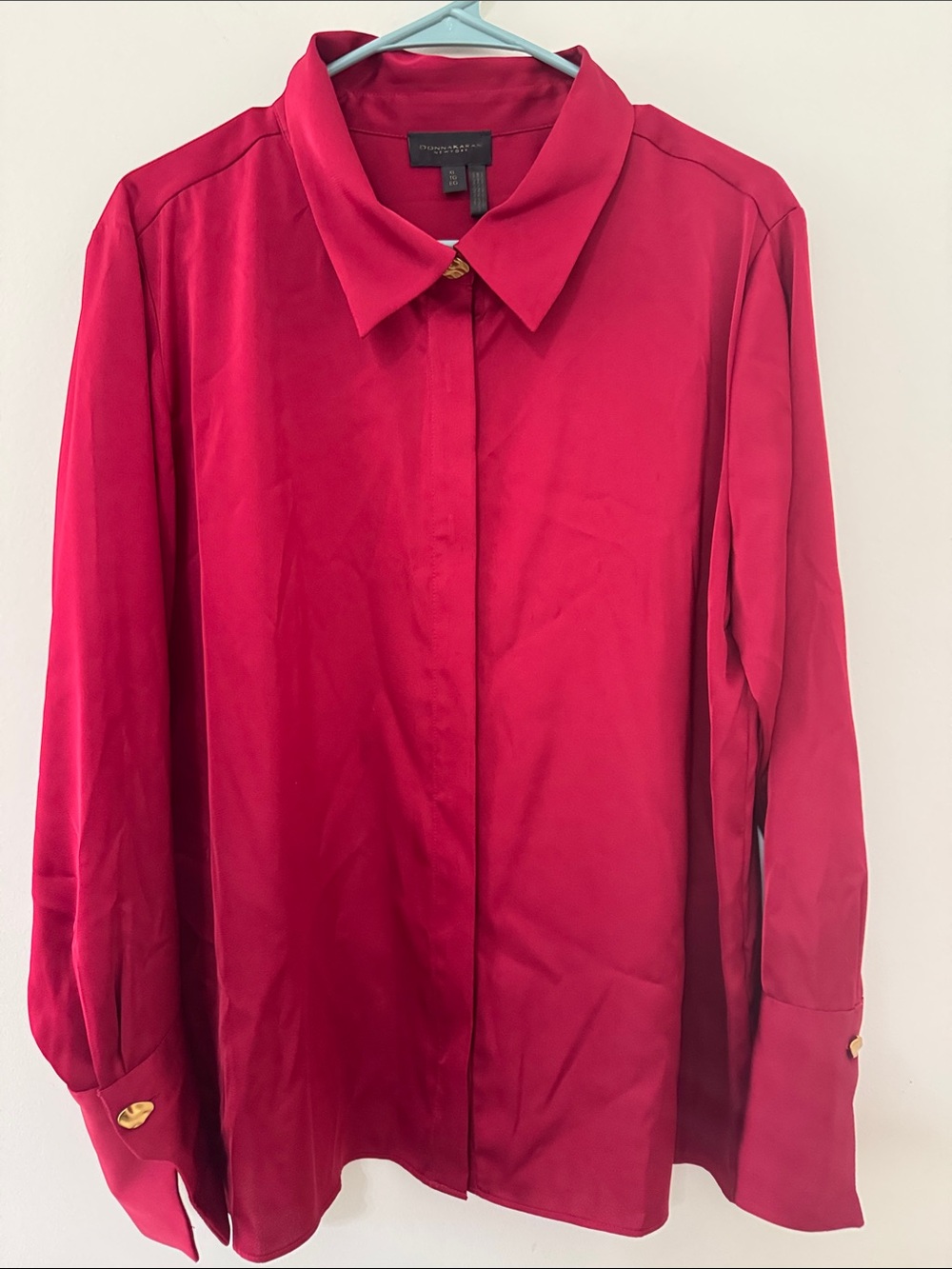 Donna Karan New York Cherry Red Dress Shirt with Hidden Placket
